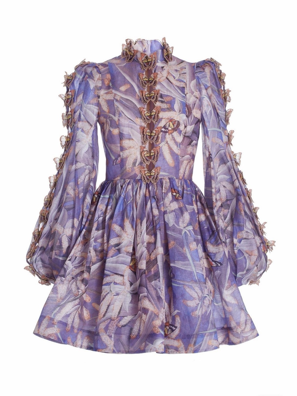 Zimmermann Lavender Floral Puff Sleeve Mini Dress